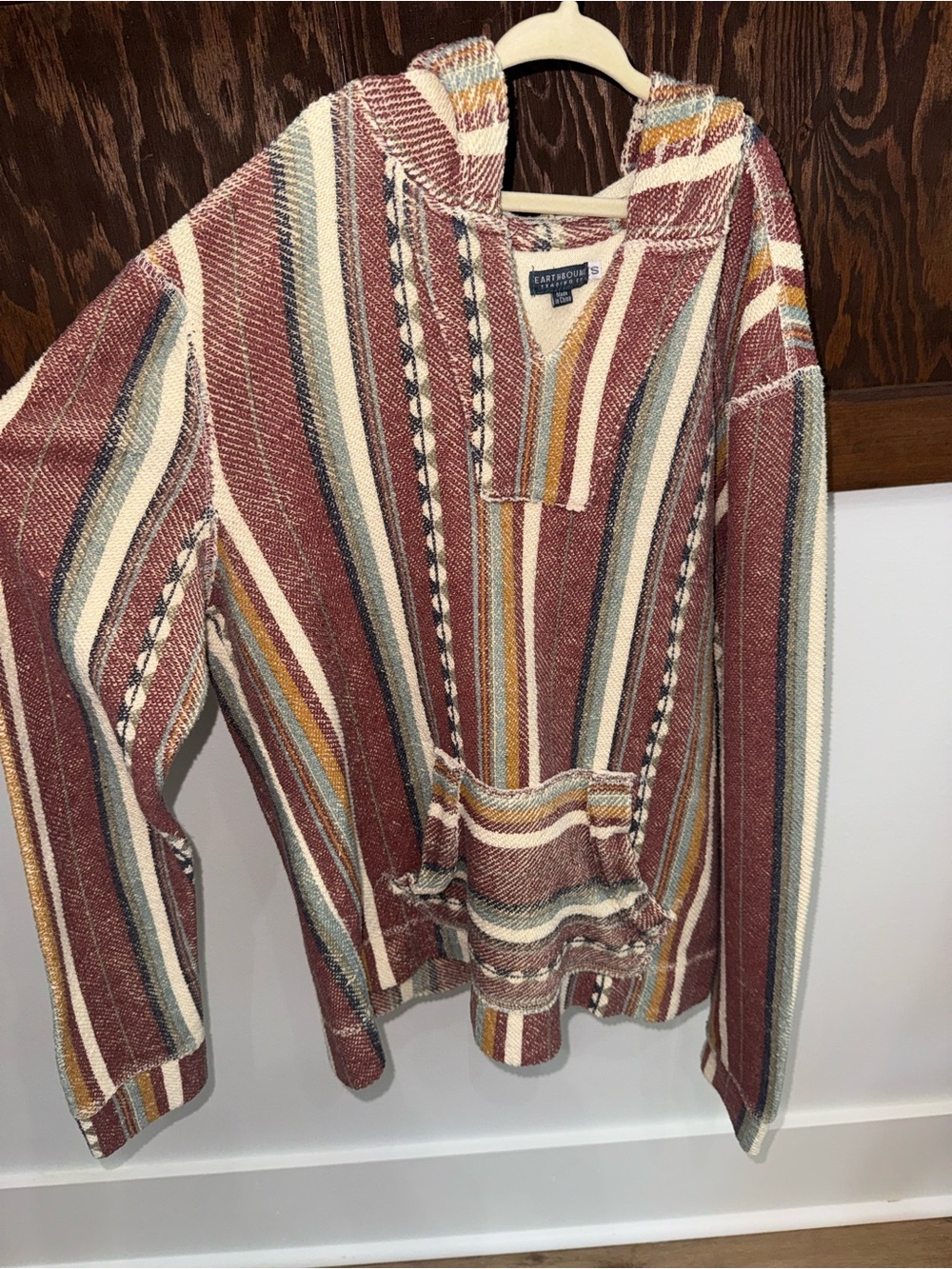 EARTHBOUND Multicolor Striped Baja Hoodie - Rust, Cream, Mustard, Blue